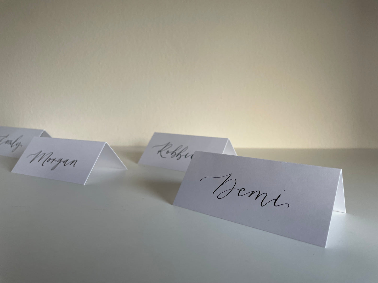 Tented Calligraphy Wedding Place Name Card | White Card with Hand Written Calligraphy