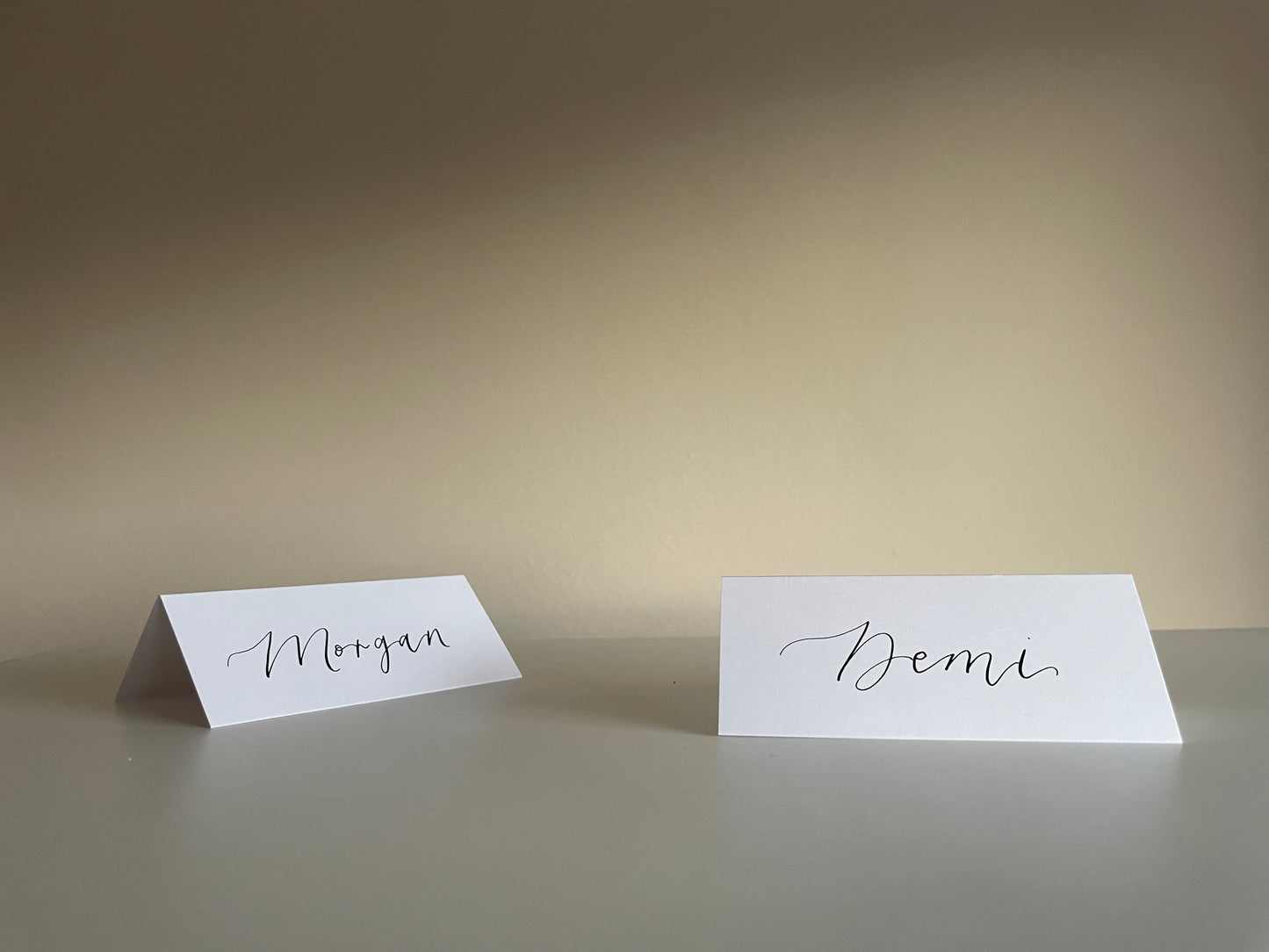 Tented Calligraphy Wedding Place Name Card | White Card with Hand Written Calligraphy