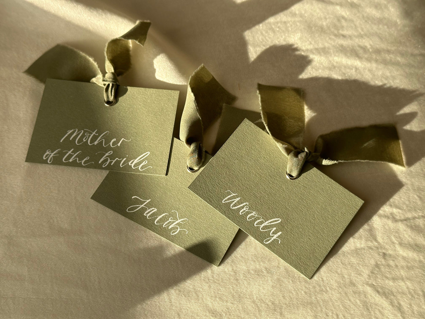 EUCALYPTUS Square *ish Calligraphy Place Name Card | Calligraphy Wedding Place Name Card