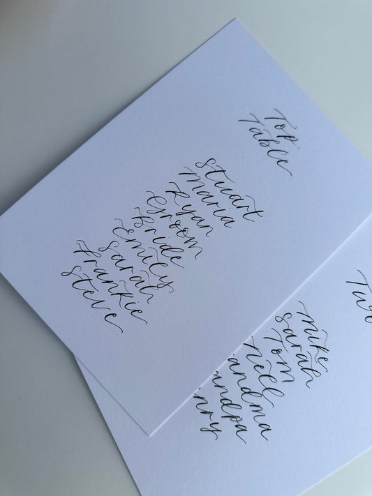 Calligraphy Table Plan Card | A5 Calligraphy Wedding Table Plan Card | Table Plan Sign