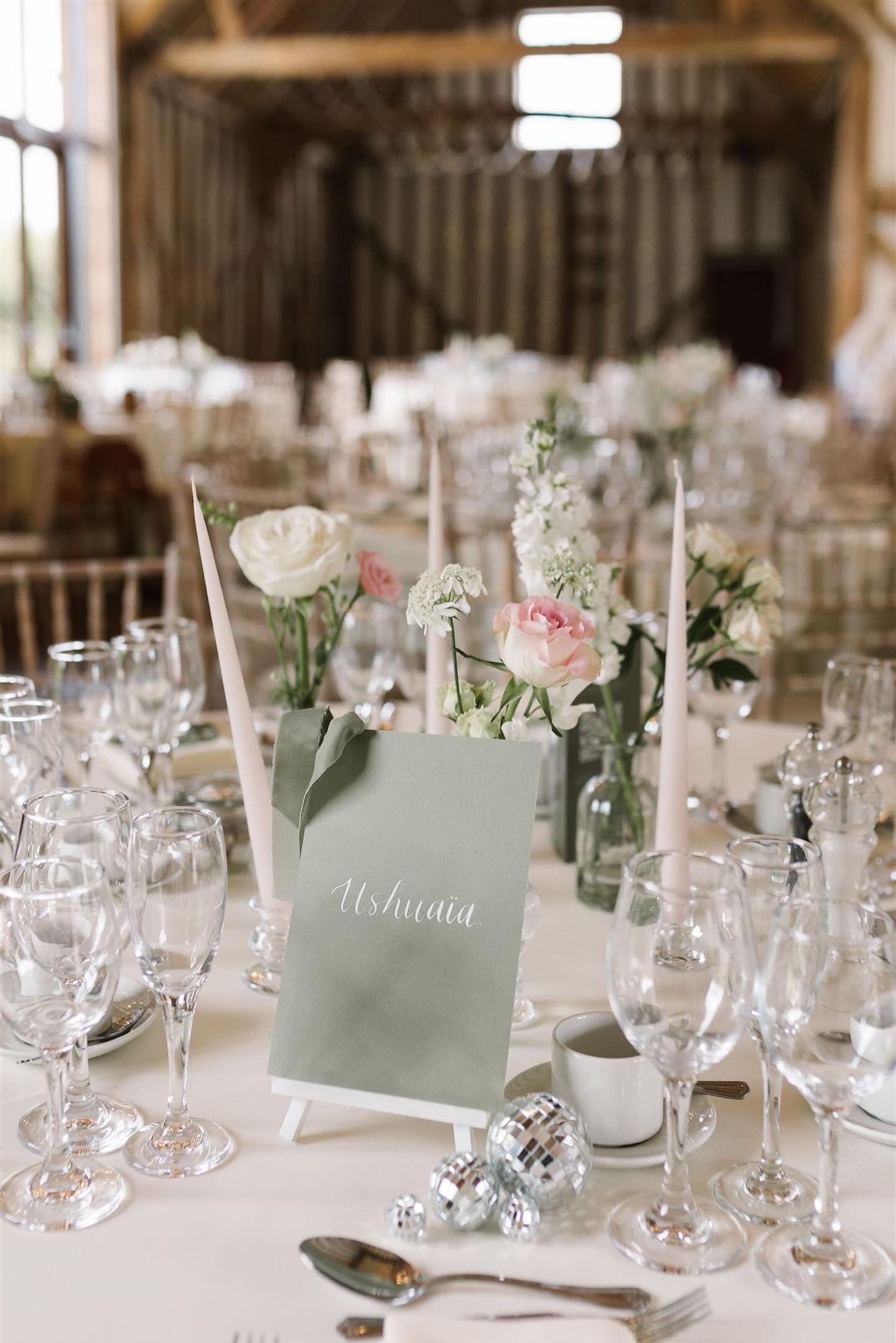 Ribbon Calligraphy Table Number / Table Name Card | A5 A6 Calligraphy Wedding Table Number / Table Name Card | Gold or Silver Eyelet