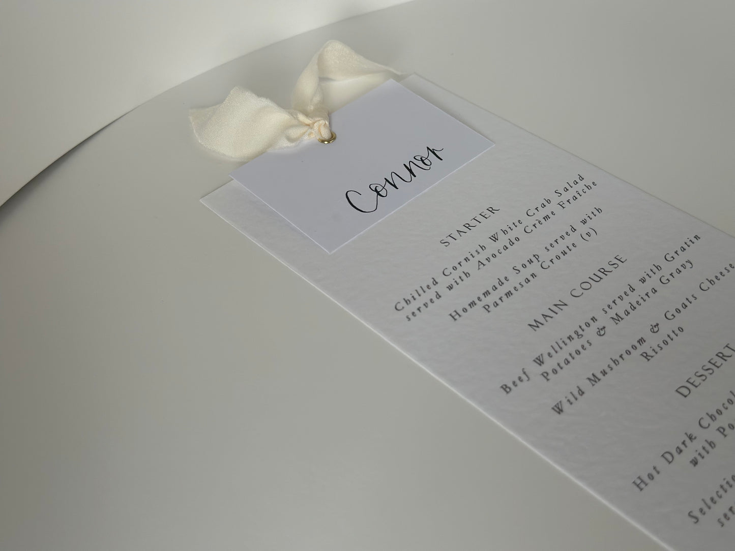 Menu Card with White Place Name | Ribbon Place Card Menu | Calligraphy Wedding Place Name Menu Card