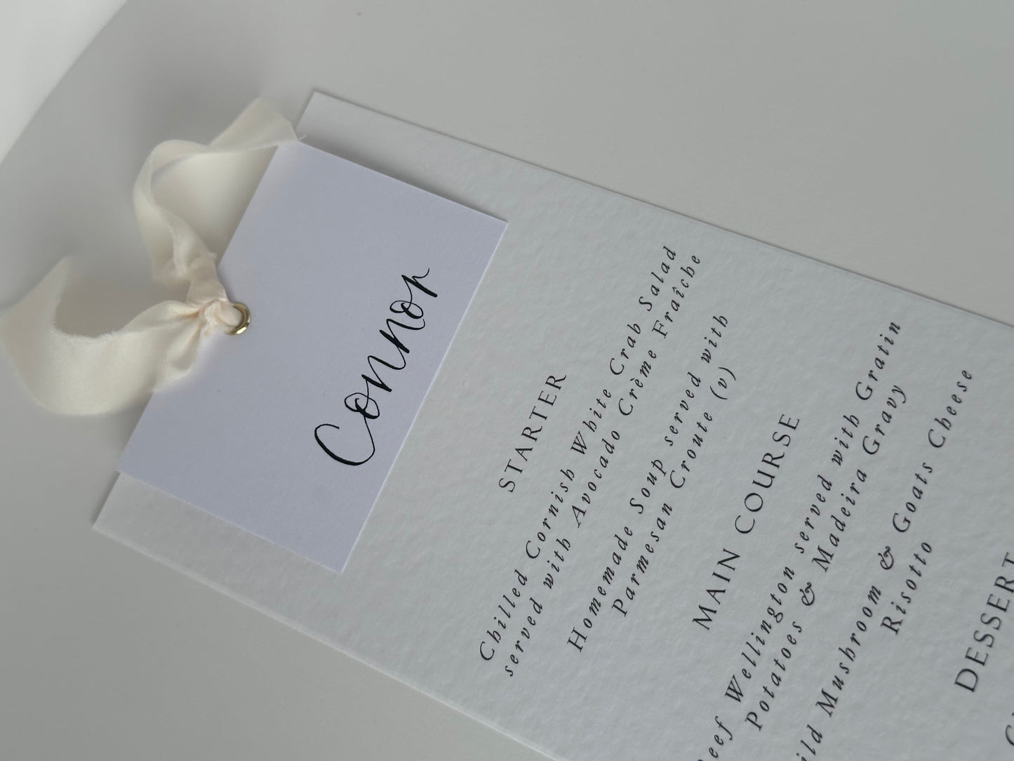 Menu Card with White Place Name | Ribbon Place Card Menu | Calligraphy Wedding Place Name Menu Card