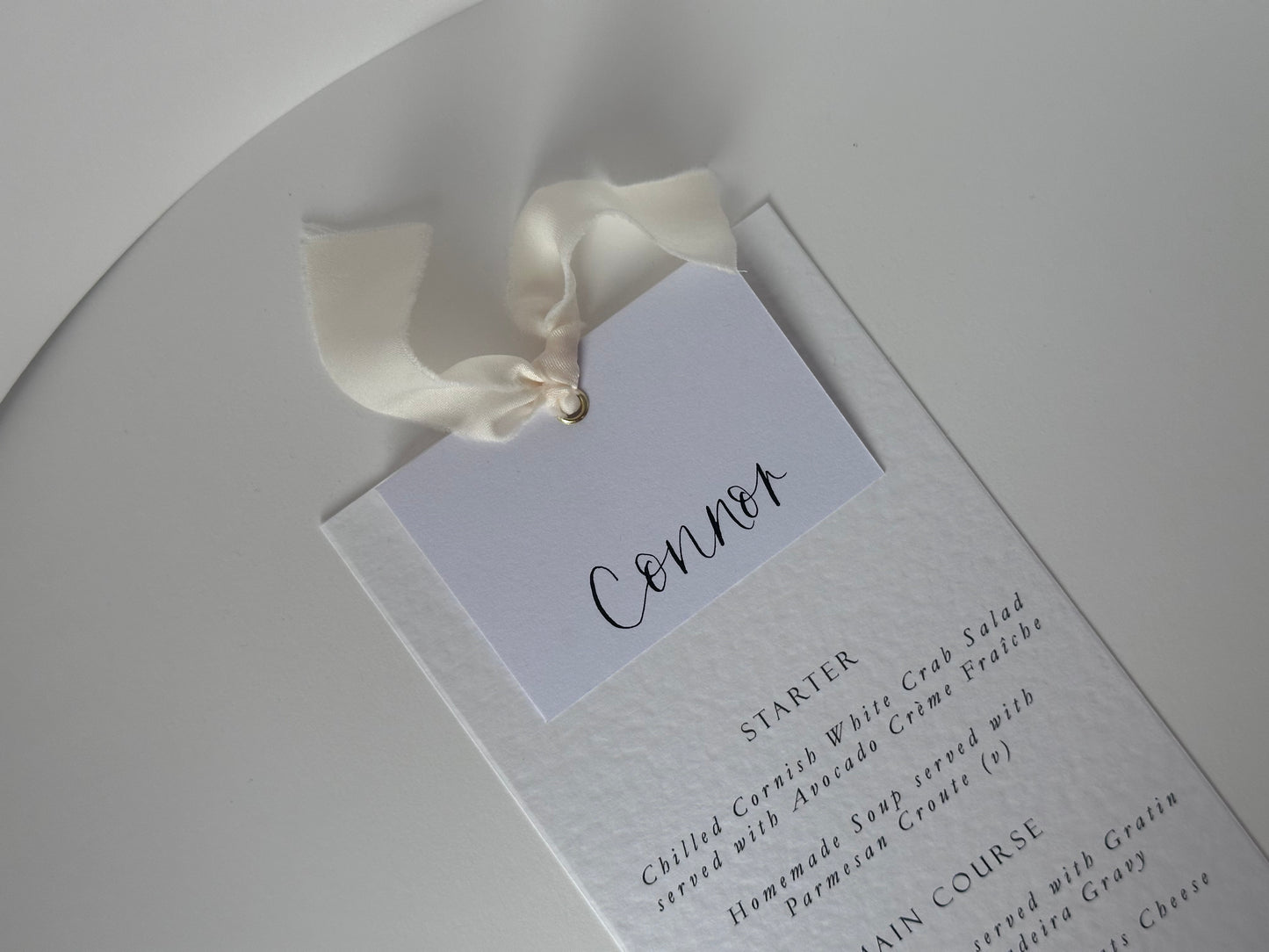 Menu Card with White Place Name | Ribbon Place Card Menu | Calligraphy Wedding Place Name Menu Card