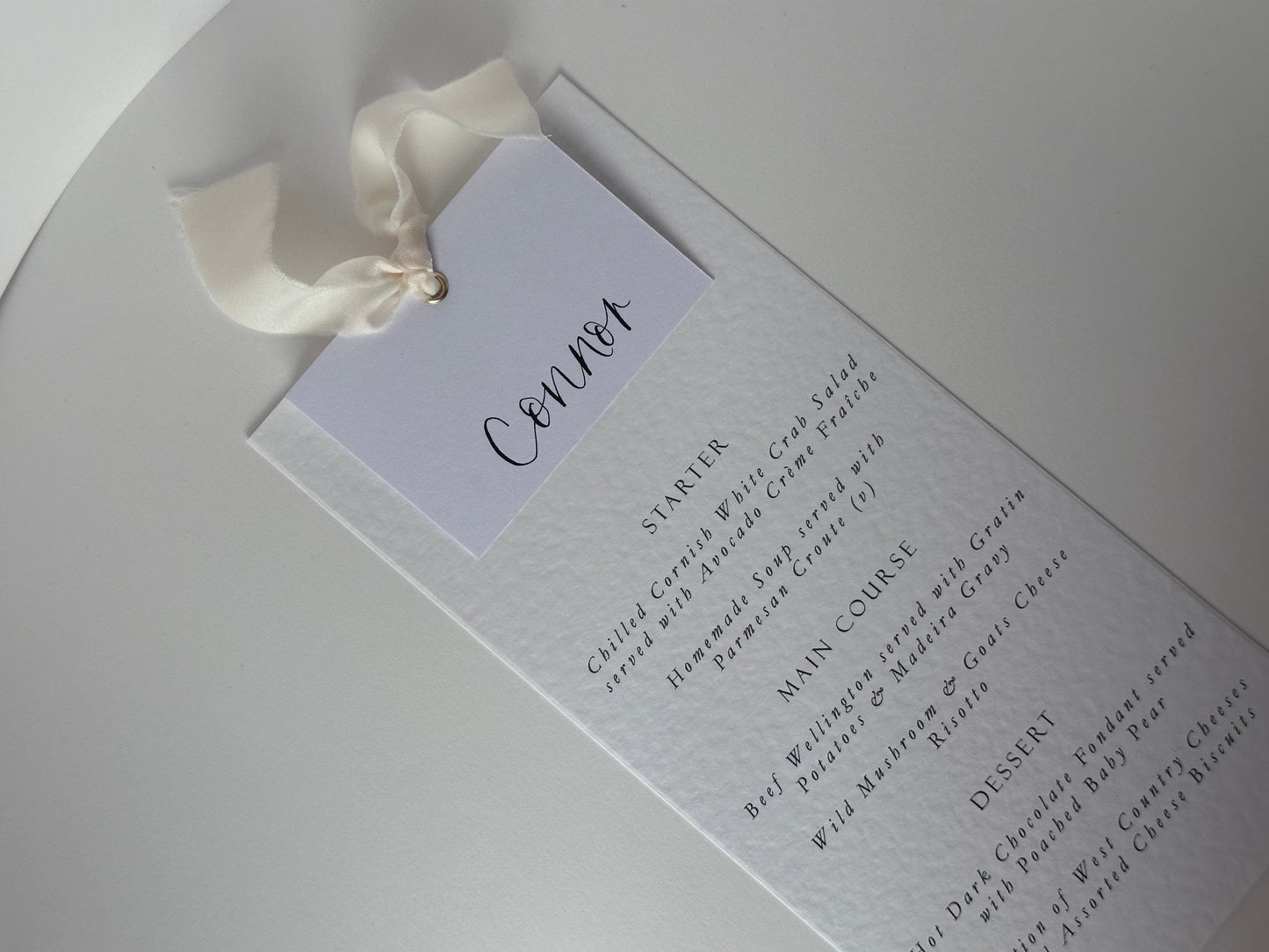 Menu Card with White Place Name | Ribbon Place Card Menu | Calligraphy Wedding Place Name Menu Card