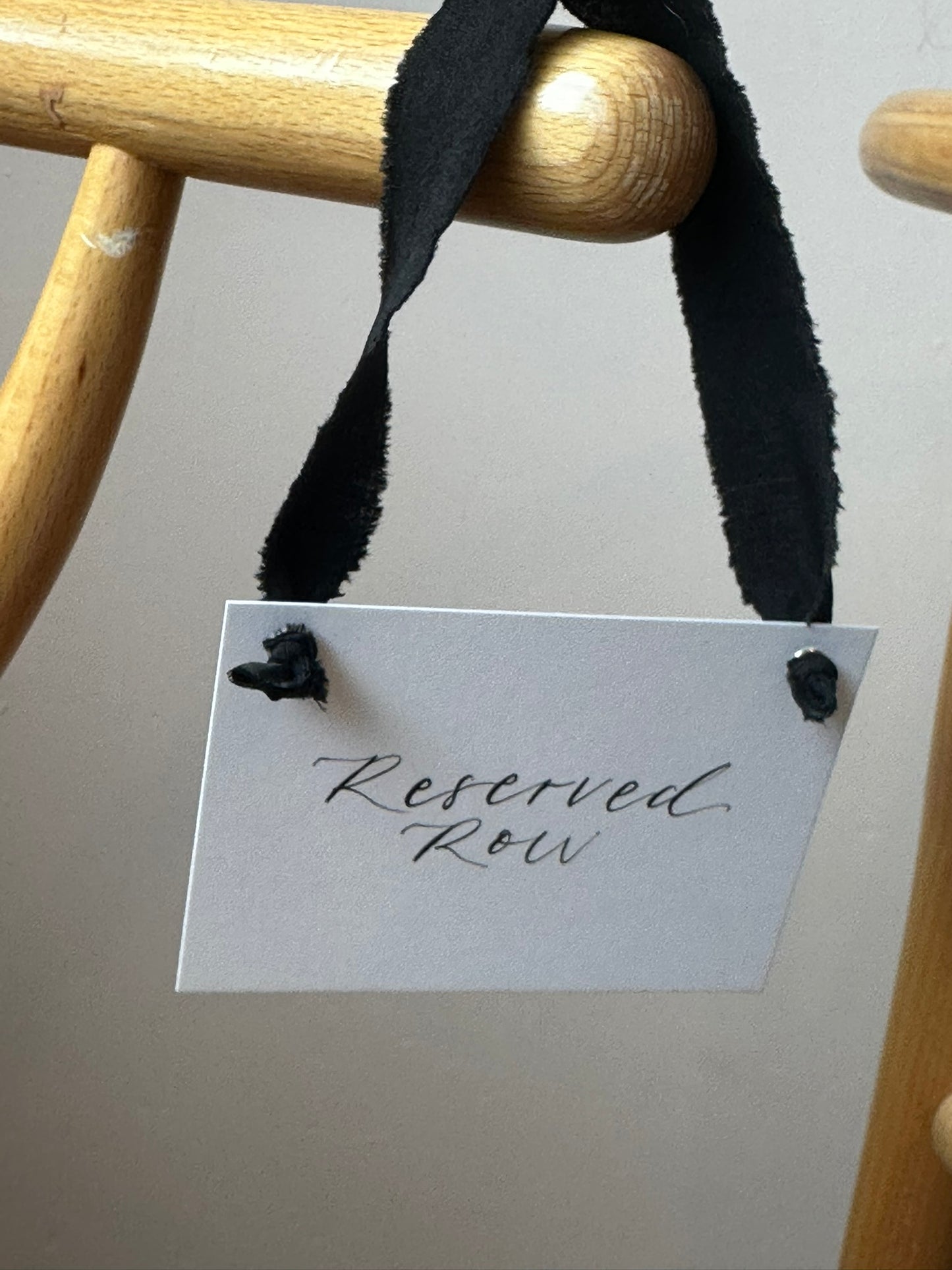 BLACK Chiffon Ribbon Calligraphy Wedding Reserved Chair Sign | A7 Calligraphy Wedding Reserved Sign Card | Gold or Silver Eyelet