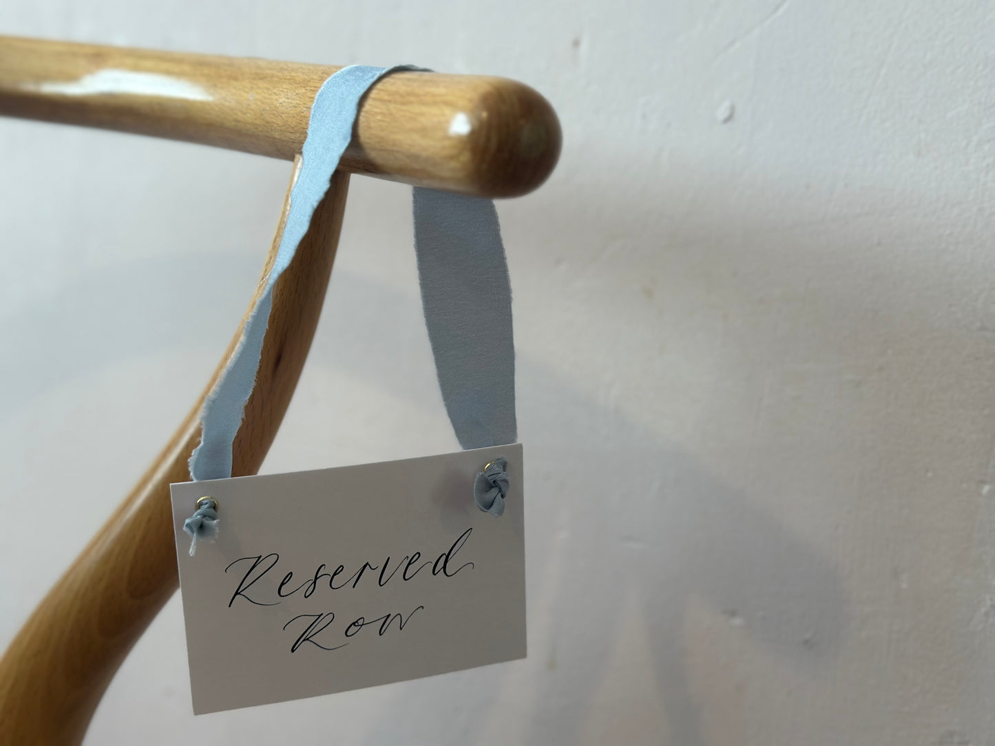 Ribbon Calligraphy Wedding Reserved Chair Sign | A7 Calligraphy Wedding Reserved Sign Card | Gold or Silver Eyelet