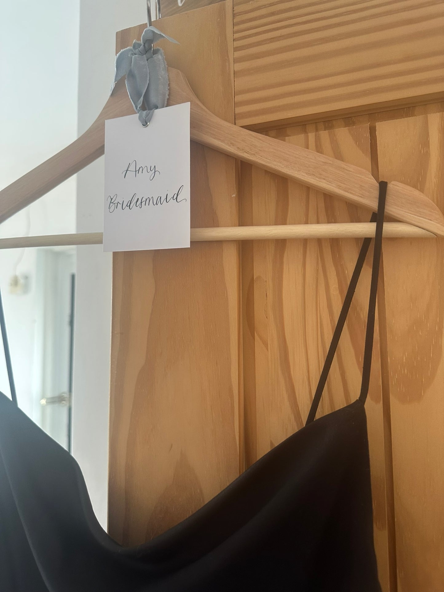 DUSKY BLUE Chiffon Ribbon Calligraphy Wedding Dress Hanger Sign | A7 Calligraphy Wedding Reserved Sign Card | Gold or Silver Eyelet