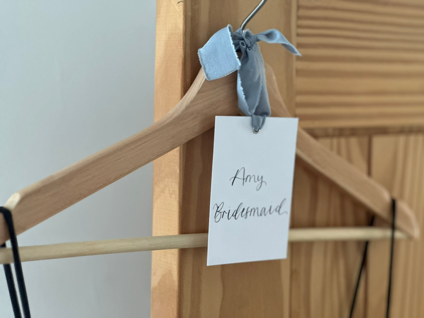 Ribbon Calligraphy Wedding Dress Hanger Sign | A7 Calligraphy Wedding Reserved Sign Card | Gold or Silver Eyelet