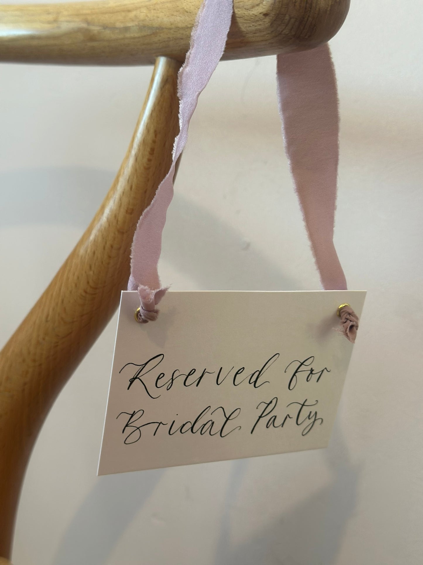 LILAC Chiffon Ribbon Calligraphy Wedding Reserved Chair Sign | A7 Calligraphy Wedding Reserved Sign Card | Gold or Silver Eyelet