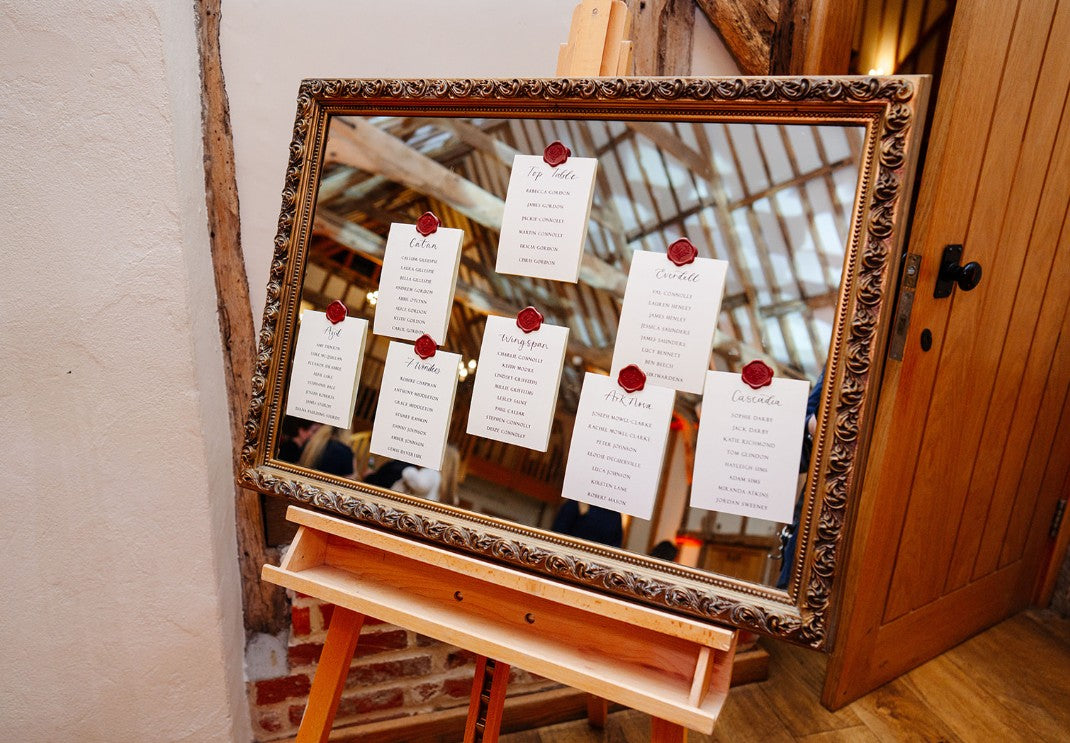 Printed Wedding Table Plan Cards | Mirror A5 Personalised Printed Seating Chart Signs