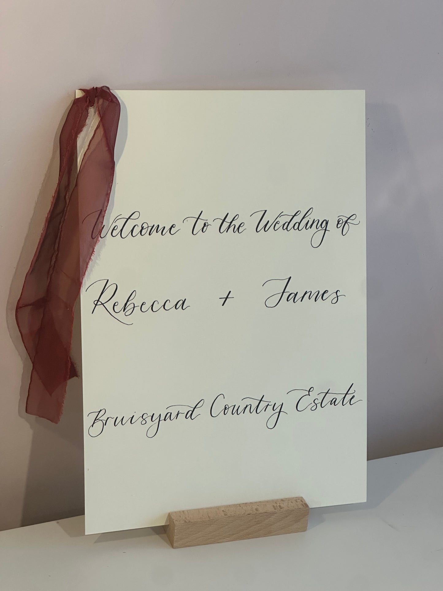 Neutral Custom Ribbon Calligraphy Wedding Sign | Personalised Cards & Gifts / In Loving Memory A5 A6 Sign