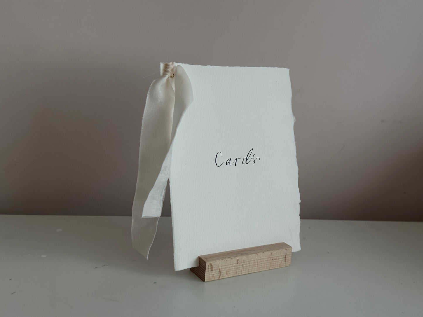 CUSTOM HANDMADE PAPER Ribbon Calligraphy Wedding Sign | A4 A5 A6 Calligraphy Wedding Card Sign, Present Sign, Thank you sign | Gold or Silver Eyelet