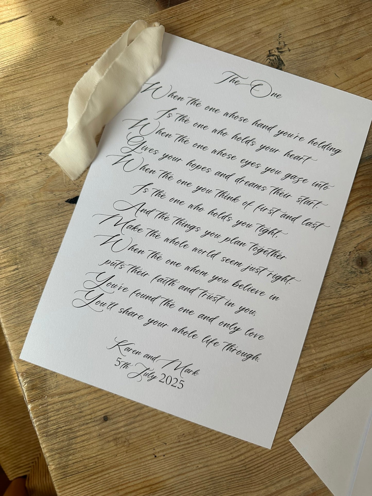 Ribbon Printed Wedding Vows or Reading Card | White Card Printed Calligraphy Ceremony Vow Reading Card | Ceremony Reading Sign, Vow Sign