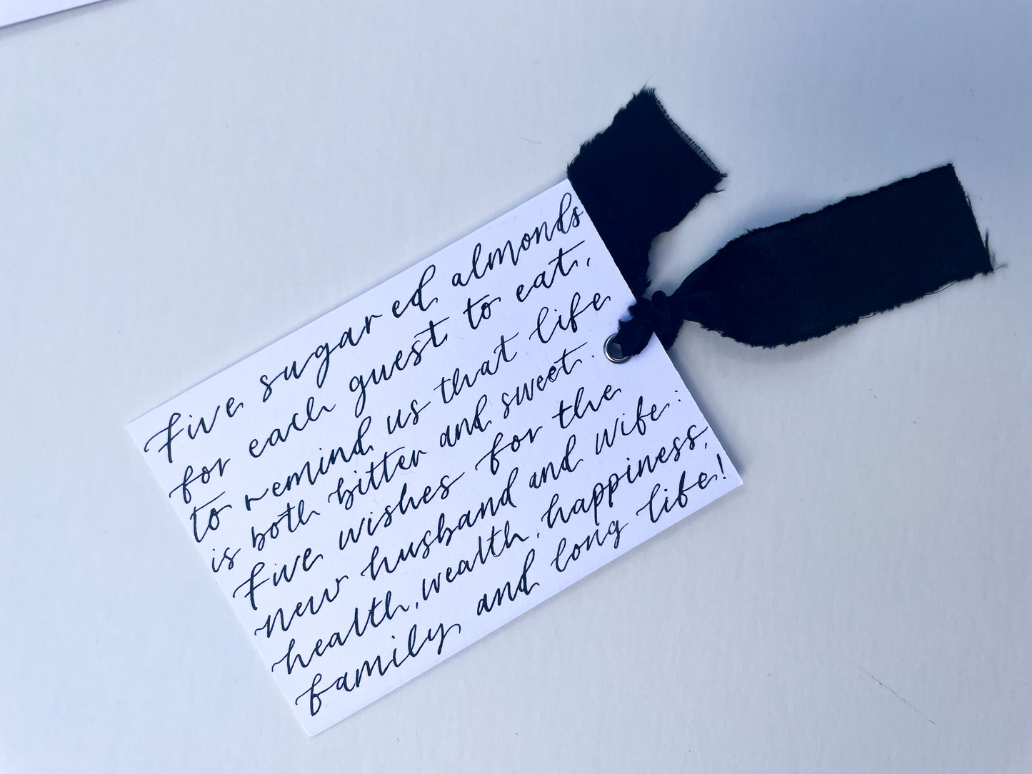 Ribbon Calligraphy Décor Note Card | A6 Calligraphy Wedding Personalised Sign Card | Custom Calligraphy Thank You Note Card | Gold or Silver Info Note