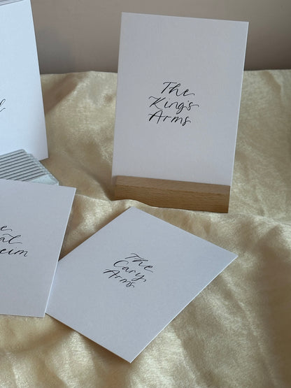 Calligraphy Table Number / Table Name Card | A5 A6 Calligraphy Wedding Table Number / Table Name Card | Gold or Silver Eyelet