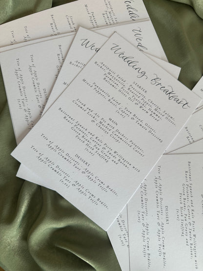 Calligraphy Title Printed Menu | Custom Printed Calligraphy Wedding Menu Card | A5 Menu Sign