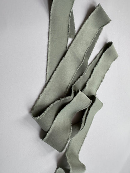 SAGE GREEN Satin Ribbon | Hand Torn Raw Edge Silk Style Ribbon 140cm