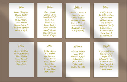 Printed Wedding Table Plan Cards | Mirror A5 Personalised Printed Seating Chart Signs