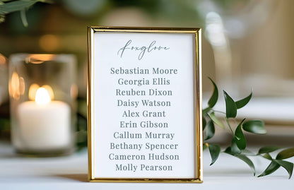Printed Wedding Table Plan Cards | Mirror A5 Personalised Printed Seating Chart Signs