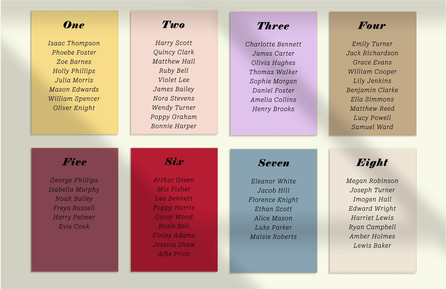 Printed Wedding Table Plan Cards | Colourful Mirror A5 Personalised Printed Seating Chart Signs (Copy)