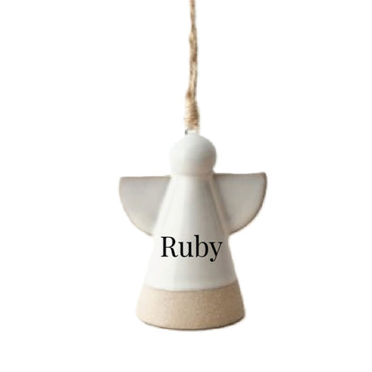 Personalised Angel Tree Decoration: White Glazed Ceramic Remembrance Angel Hanging Ornament [Christmas Bereavement Parent Baby Loss]