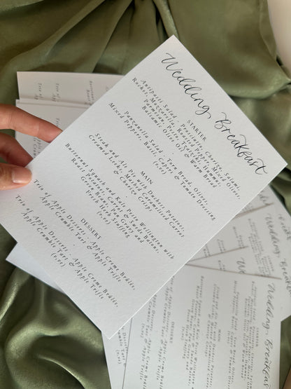 Calligraphy Title Printed Menu | Custom Printed Calligraphy Wedding Menu Card | A5 Menu Sign