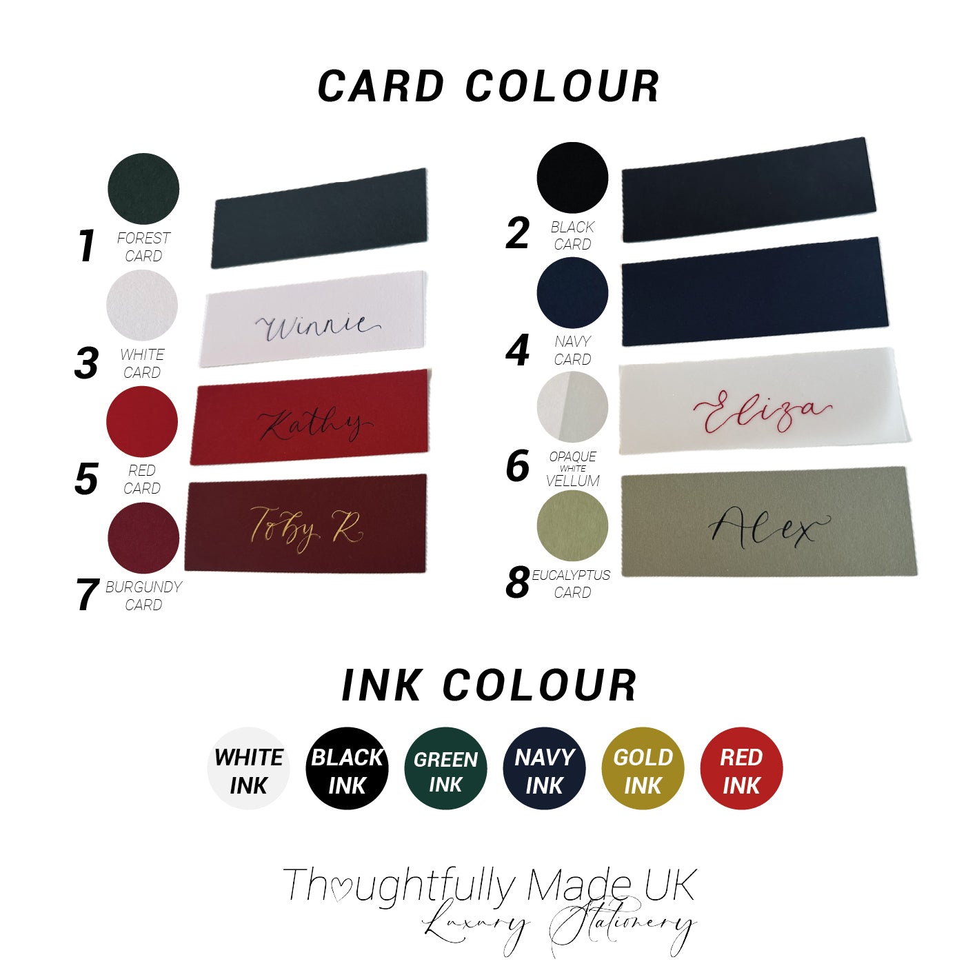 Pack of 5 Personalised Calligraphy Place Cards | Christmas & New Year Table Name Cards