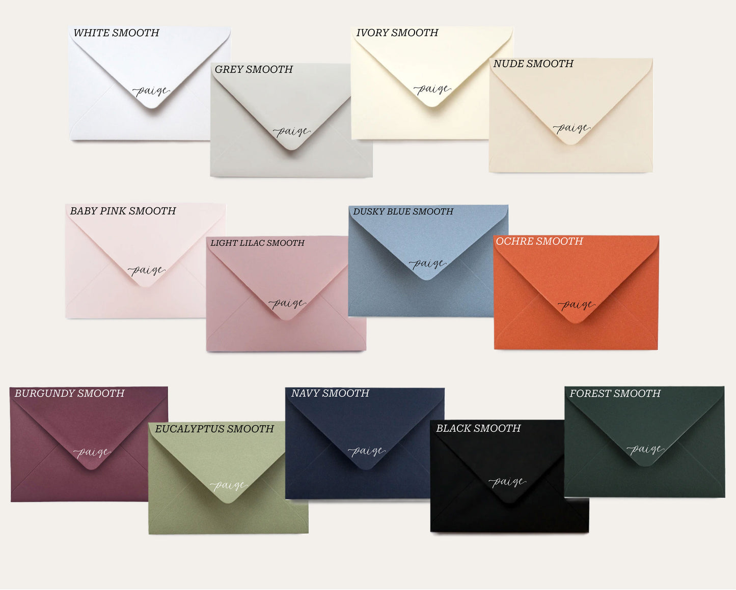 Custom Colour Calligraphy Envelope Place Cards  | Wedding Letter Place Setting