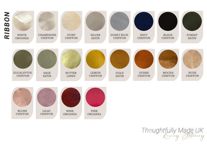 White Ribbon Wedding Place Card Sample | Chiffon, Satin & Organza