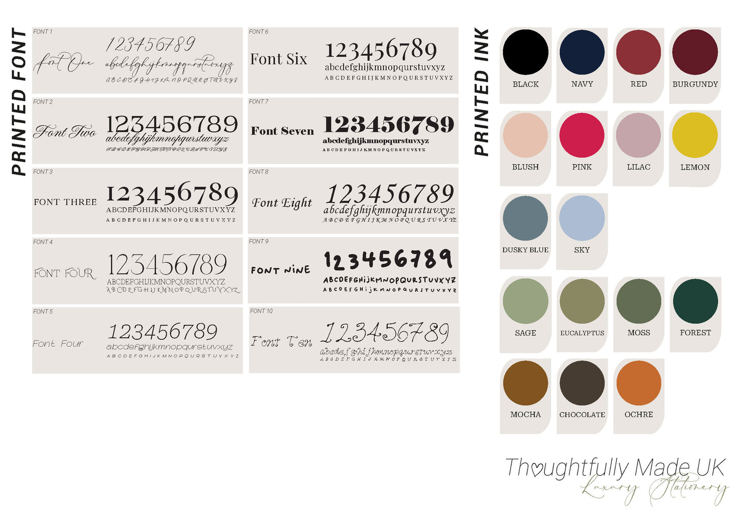 Custom Printed Table Name & Number Colour Text | Personalised Wedding A4 A5 A6 Sign
