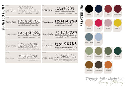 Custom Printed Table Name & Number Colour Text | Personalised Wedding A4 A5 A6 Sign
