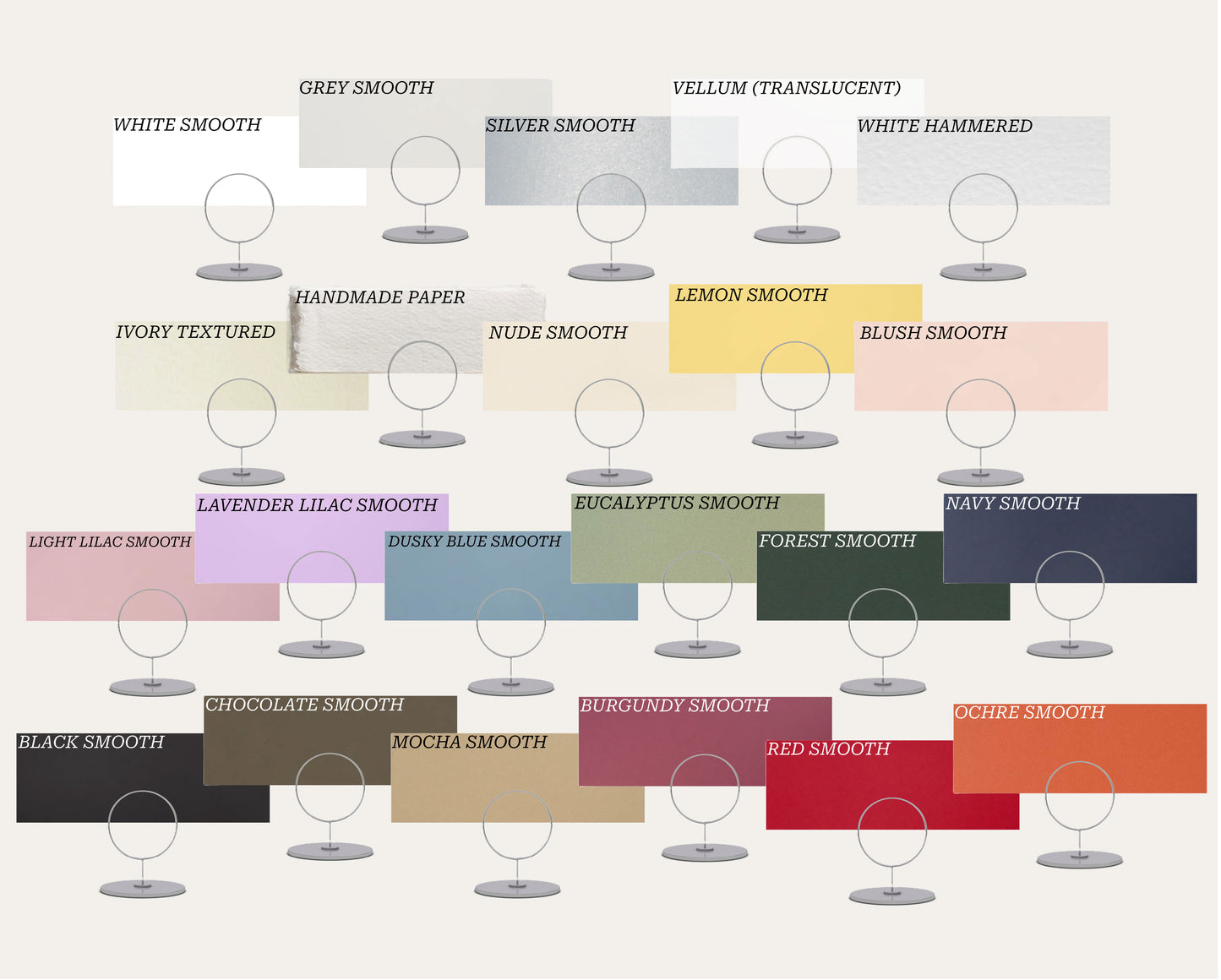 Color swatch chart with various color names and corresponding shades.