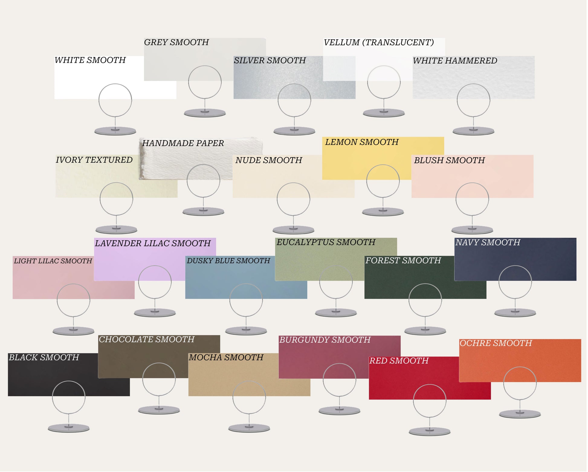 Color swatch chart with various color names and corresponding shades.