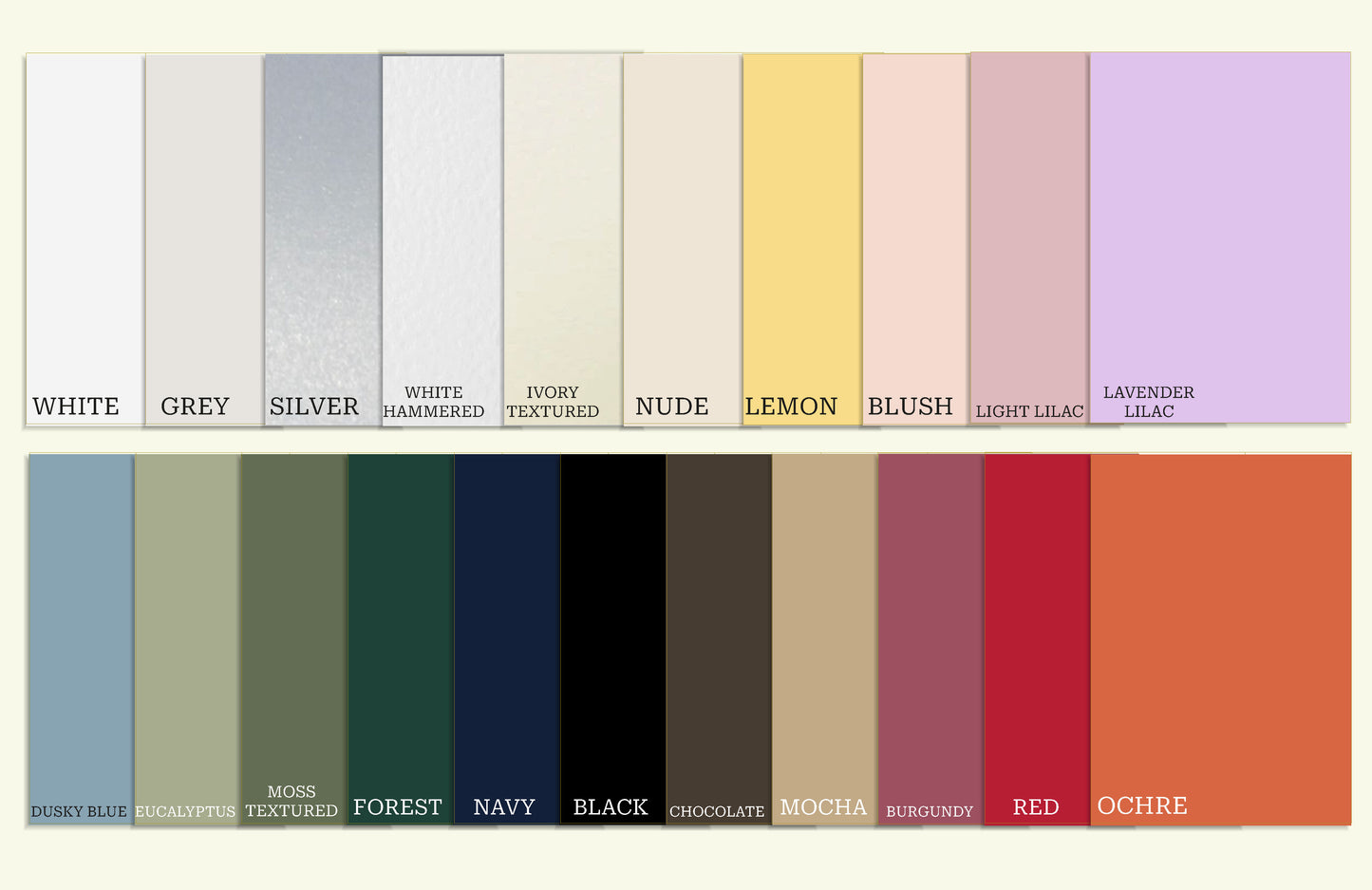 10 Blank Card Sheets | A7, A6, A5, A4 | Coloured, Textured & Hammered Matching Card