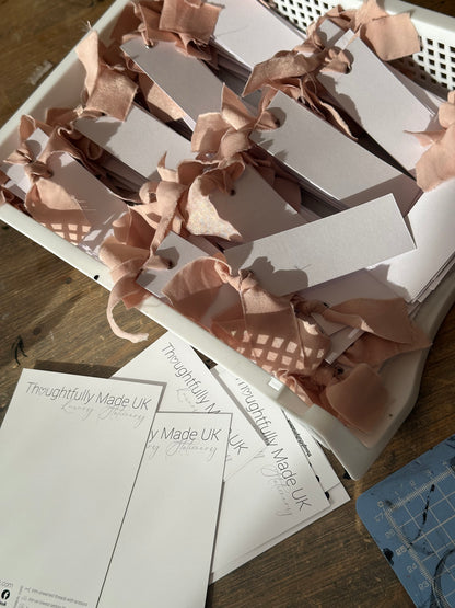 25 BLANK Blush Pink Ribbon Place Card with Eyelet | DIY Wedding Dinner Party Place Card, Write Your Own Place Setting | Pink, Baby Girl, Baby Shower