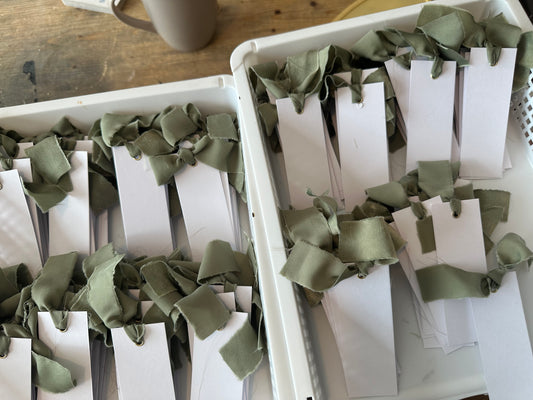 25 BLANK Eucalyptus Ribbon Place Card with Eyelet | DIY Wedding Dinner Party Place Card, Write Your Own Place Setting | Green Sage Wedding Baby Shower