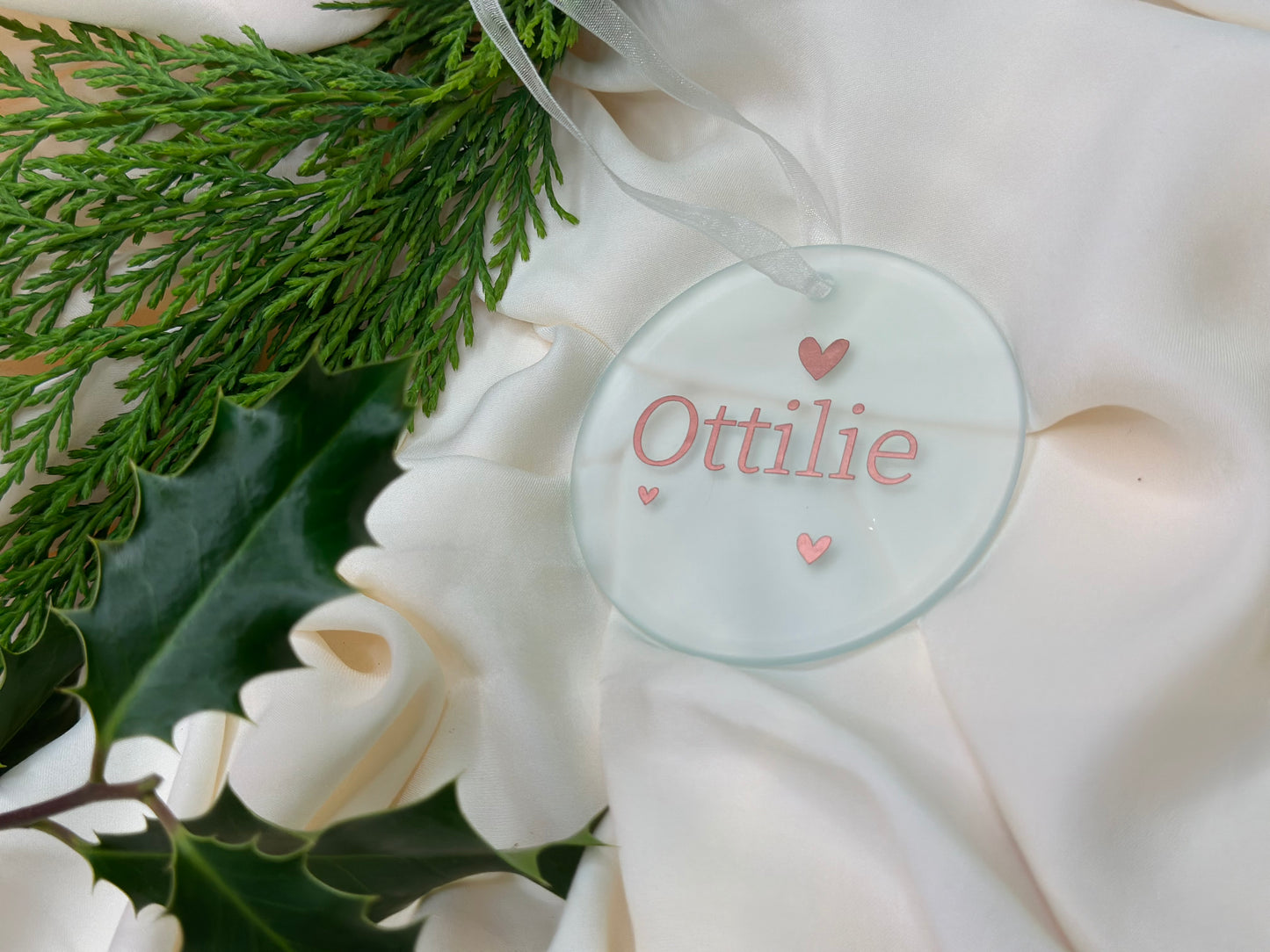 Personalised Name Heart Christmas Ornament: Ceramic, Star or Frosted Glass Bauble [New Baby First Christmas Keepsake Star Heart Tree Decoration]