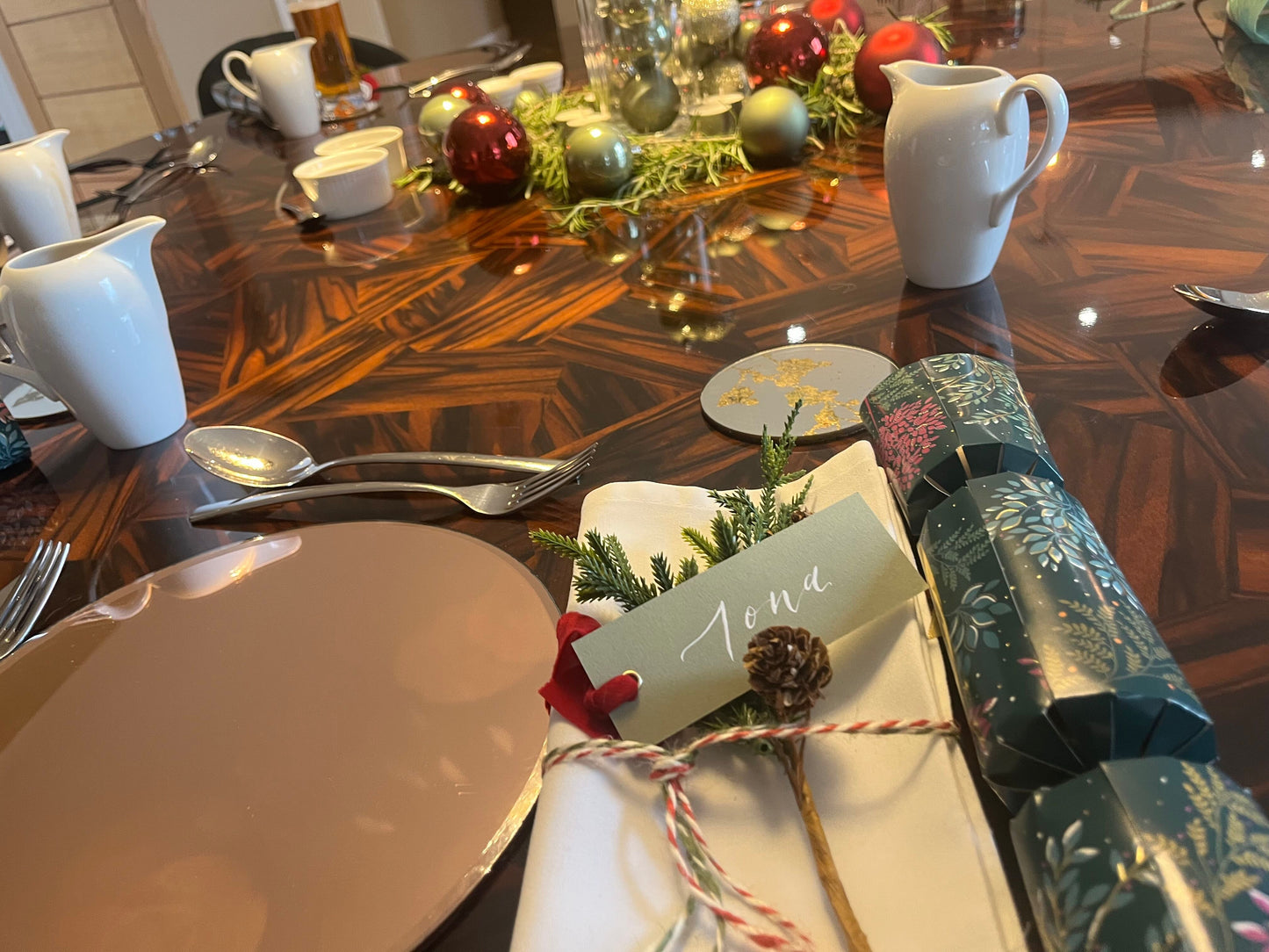 Pack of 5 Personalised Calligraphy Red Ribbon Place Cards | Christmas & New Year Table Décor