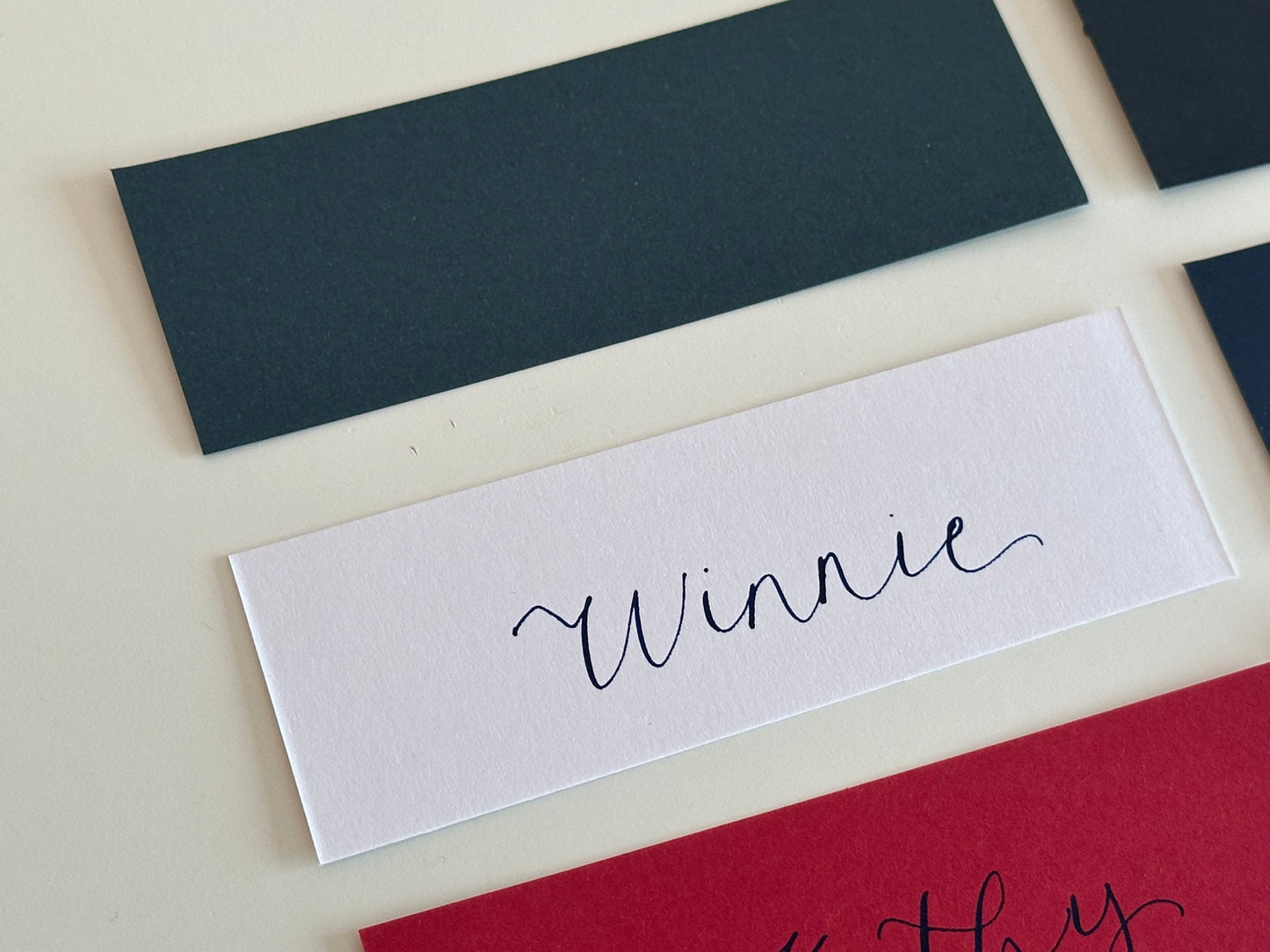 Pack of 5 Personalised Calligraphy Place Cards | Christmas & New Year Table Name Cards