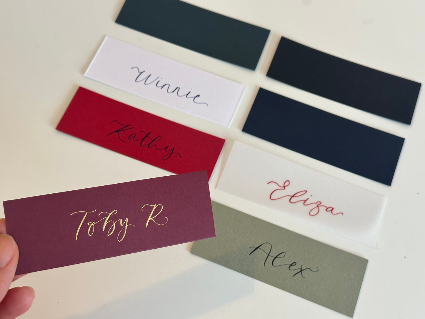 Pack of 5 Personalised Calligraphy Place Cards | Christmas & New Year Table Name Cards