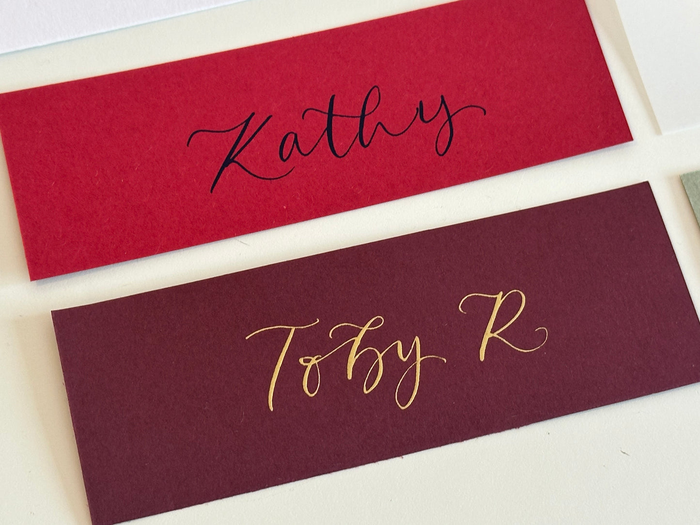 Pack of 5 Personalised Calligraphy Place Cards | Christmas & New Year Table Name Cards