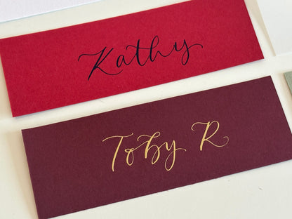 Pack of 5 Personalised Calligraphy Place Cards | Christmas & New Year Table Name Cards