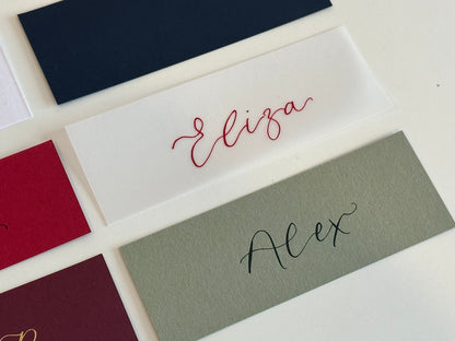 Pack of 5 Personalised Calligraphy Place Cards | Christmas & New Year Table Name Cards