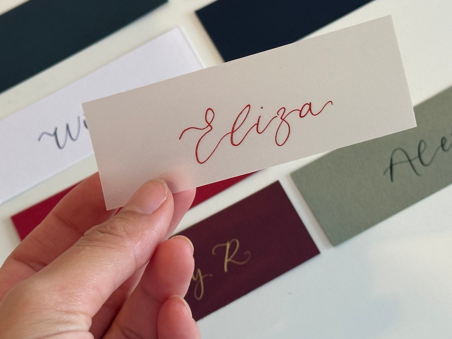 Pack of 5 Personalised Calligraphy Place Cards | Christmas & New Year Table Name Cards