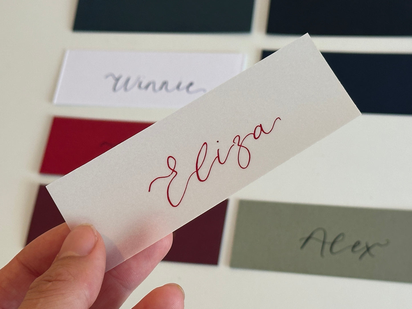 Pack of 5 Personalised Calligraphy Place Cards | Christmas & New Year Table Name Cards