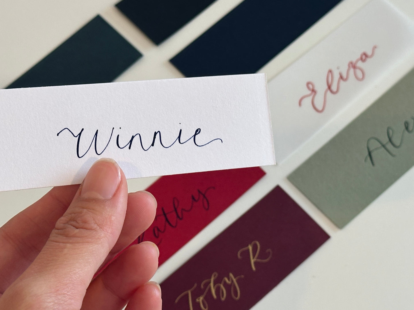 Pack of 5 Personalised Calligraphy Place Cards | Christmas & New Year Table Name Cards