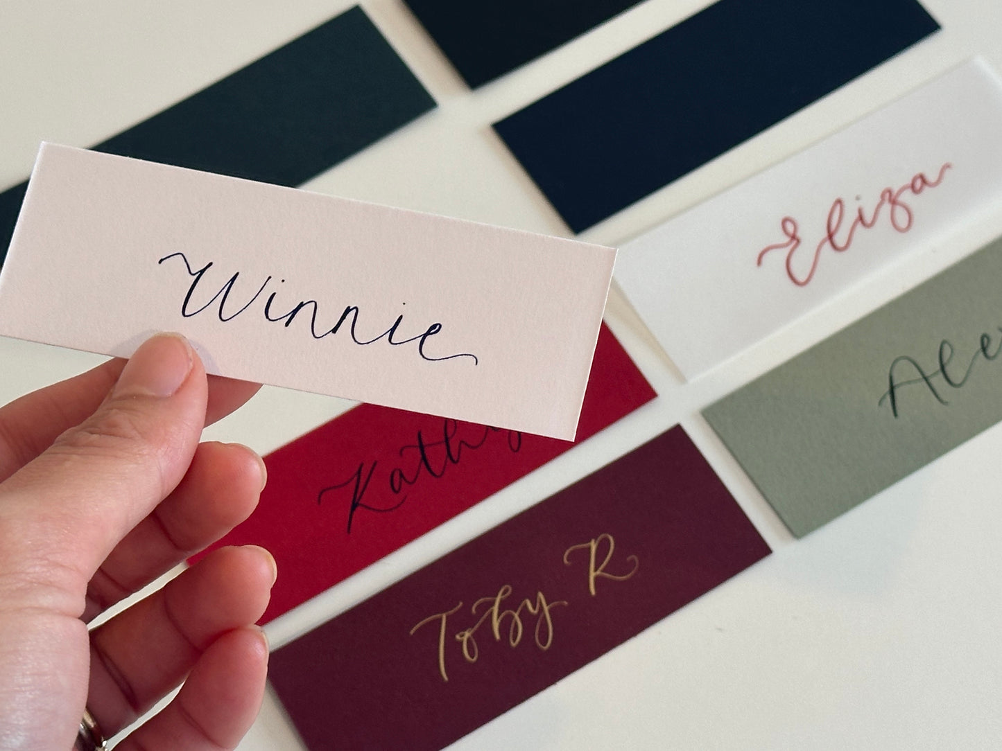 Pack of 5 Personalised Calligraphy Place Cards | Christmas & New Year Table Name Cards