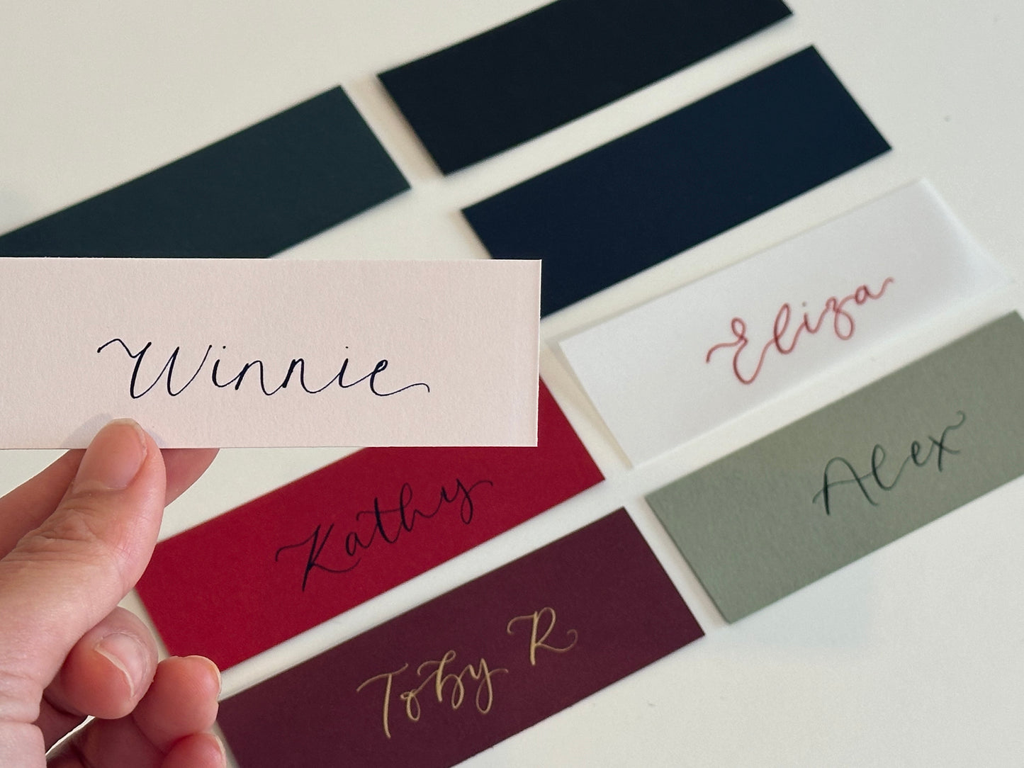 Pack of 5 Personalised Calligraphy Place Cards | Christmas & New Year Table Name Cards