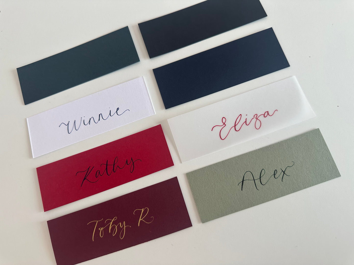 Pack of 5 Personalised Calligraphy Place Cards | Christmas & New Year Table Name Cards